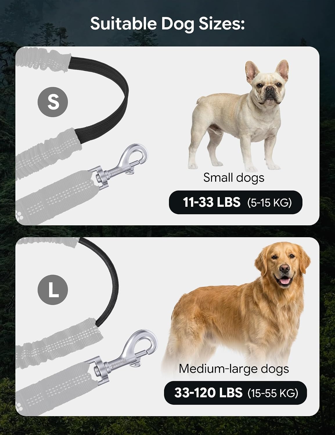 image:imageDog Leash Hands Free Waist Leash for Dog Walking with Pouch Removable Shock Absorbing Bungee Thickened Lumbar pad amp Comfortable Dual Handles Dog Running and Trainingfor 33120lbs Dogs