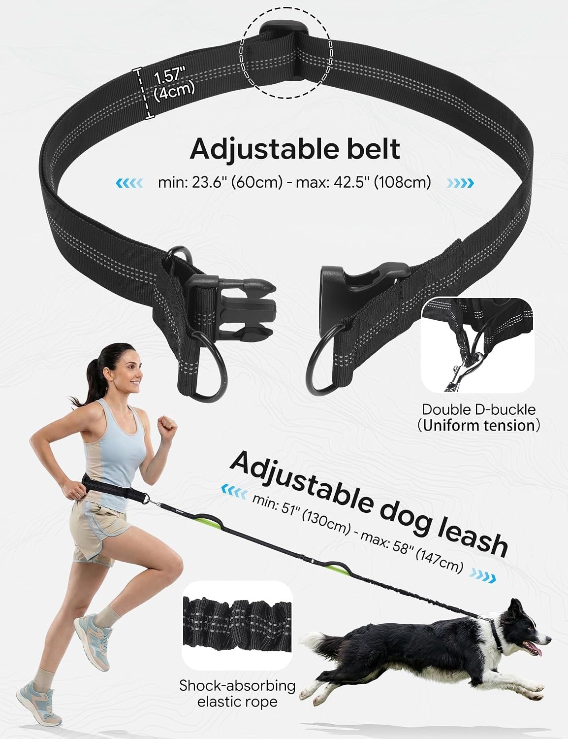 image:imagePecute Hands Free Dog Leash for Large Dogs Waist Belt with PouchBlack