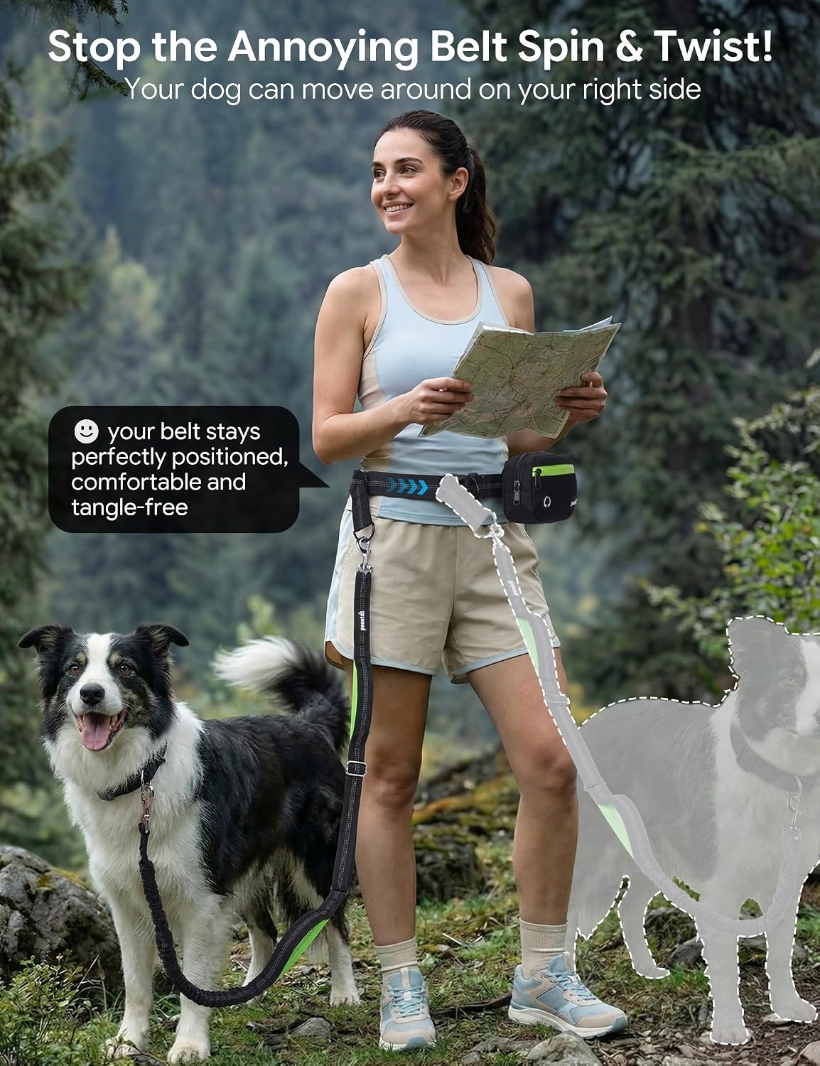 image:imagePecute Hands Free Dog Leash for Large Dogs Waist Belt with PouchBlack