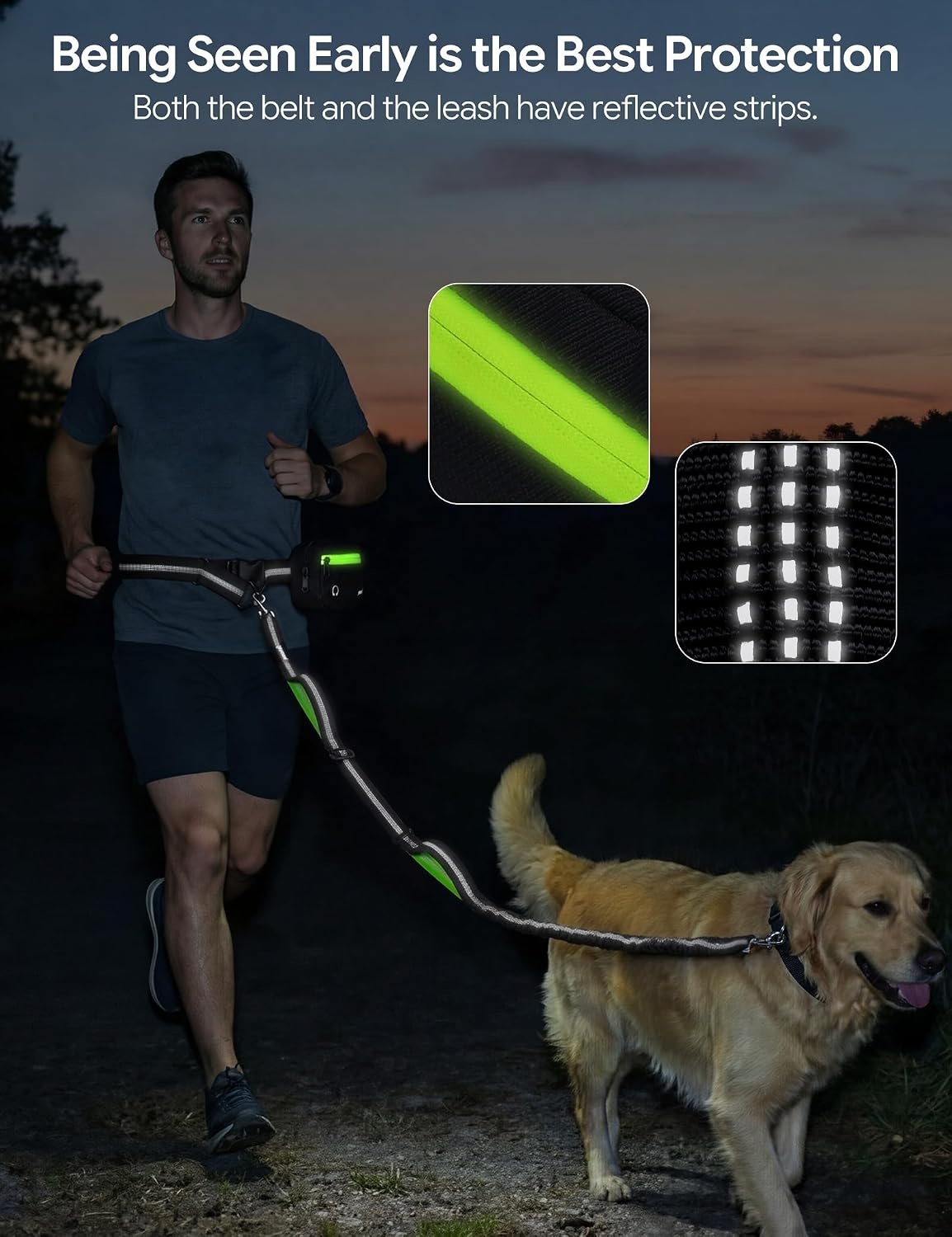 image:imagePecute Hands Free Dog Leash for Large Dogs Waist Belt with PouchBlack