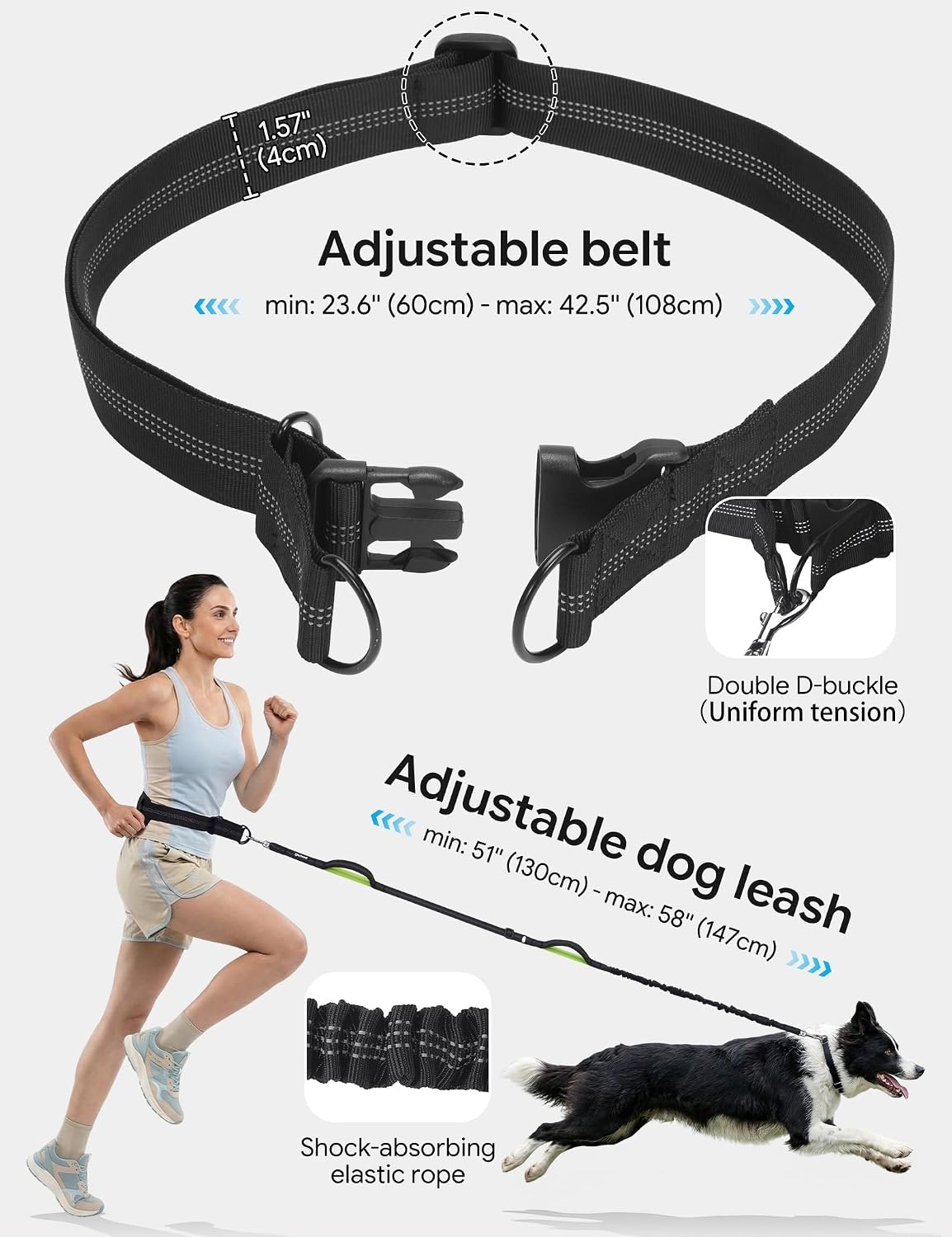 image:imagePecute Hands Free Dog Leash for Large Dogs Waist Belt with PouchBlack
