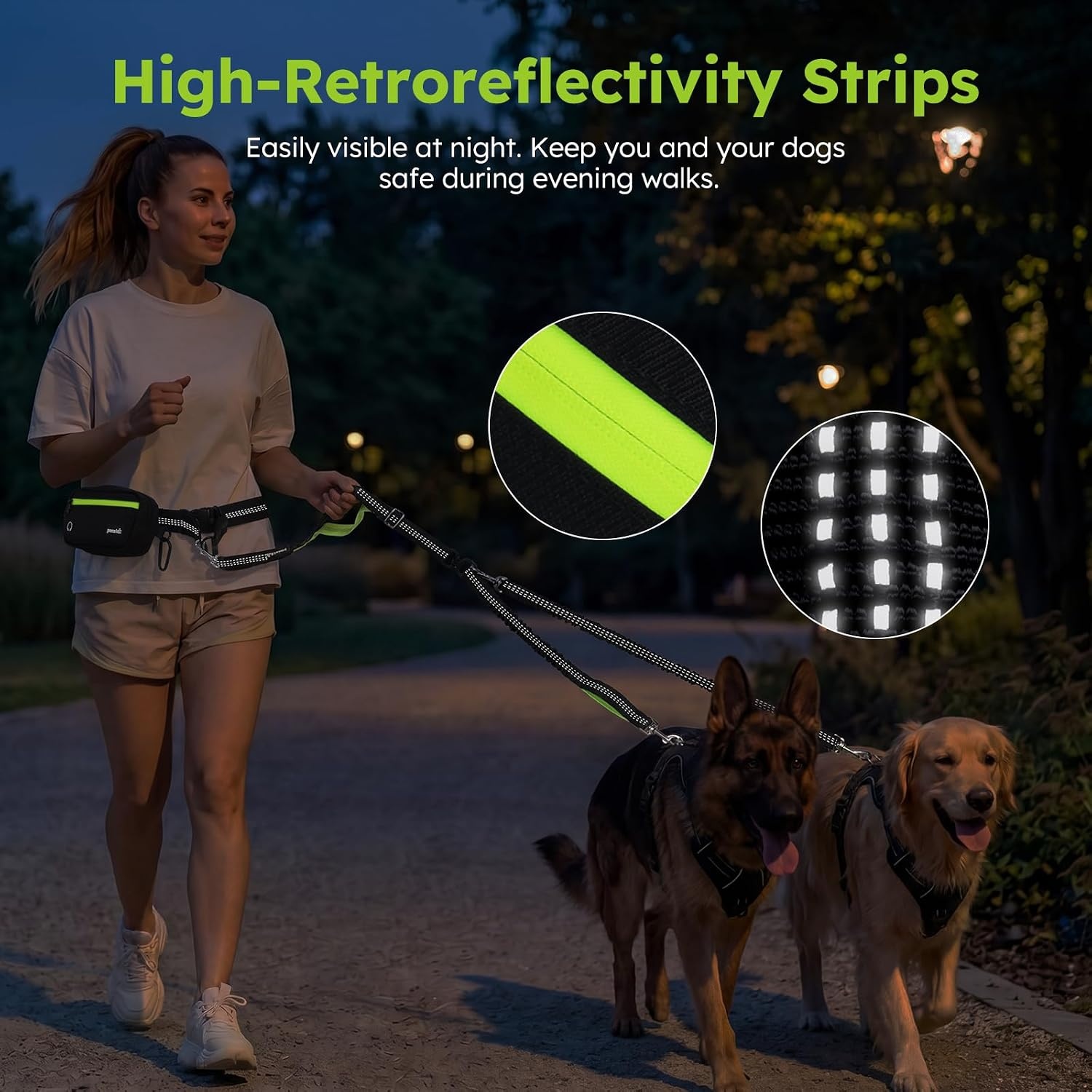 image:imagePecute Hands Free Dog Leash for Large Dogs Waist Belt with PouchBlack2 dogs