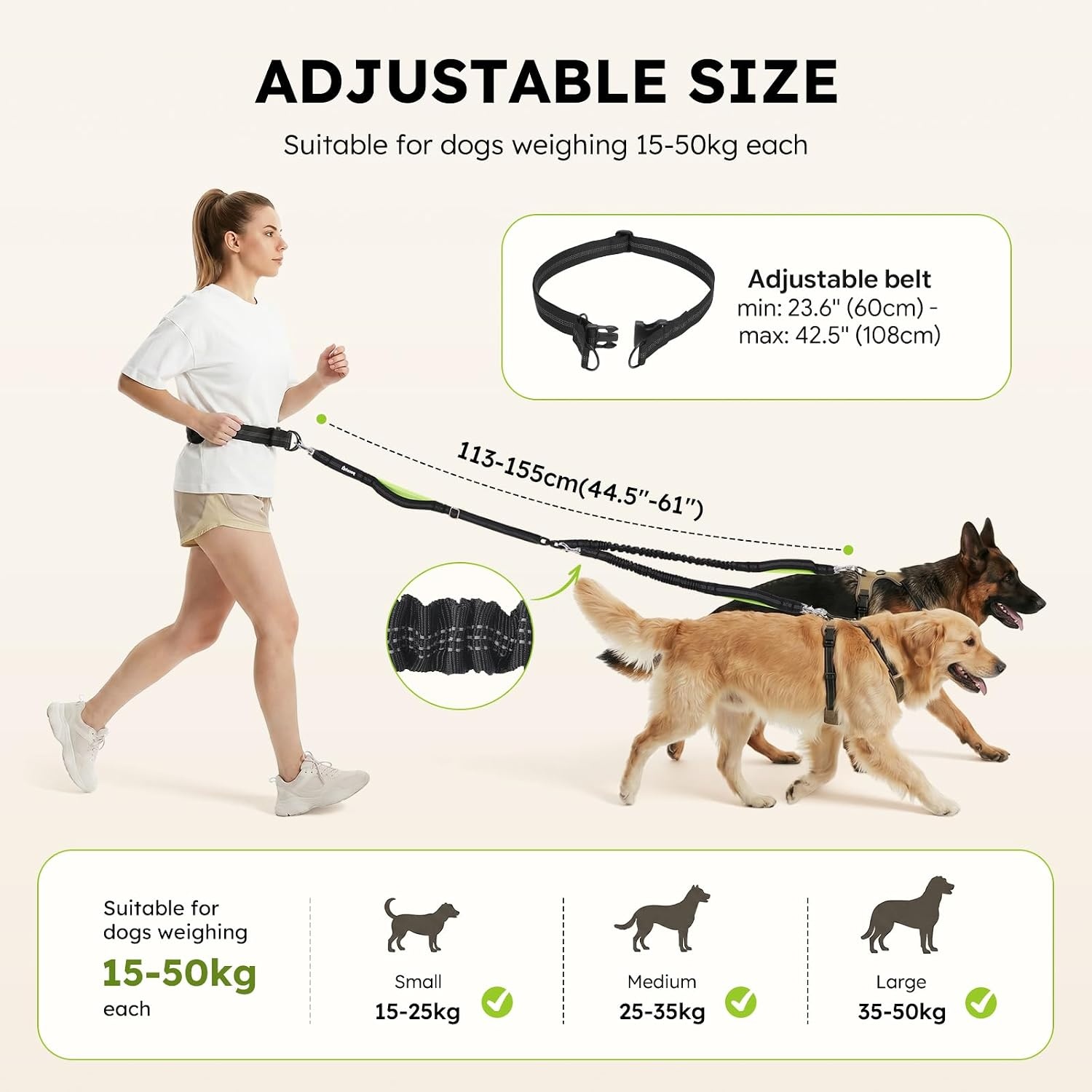image:imagePecute Hands Free Dog Leash for Large Dogs Waist Belt with PouchBlack2 dogs