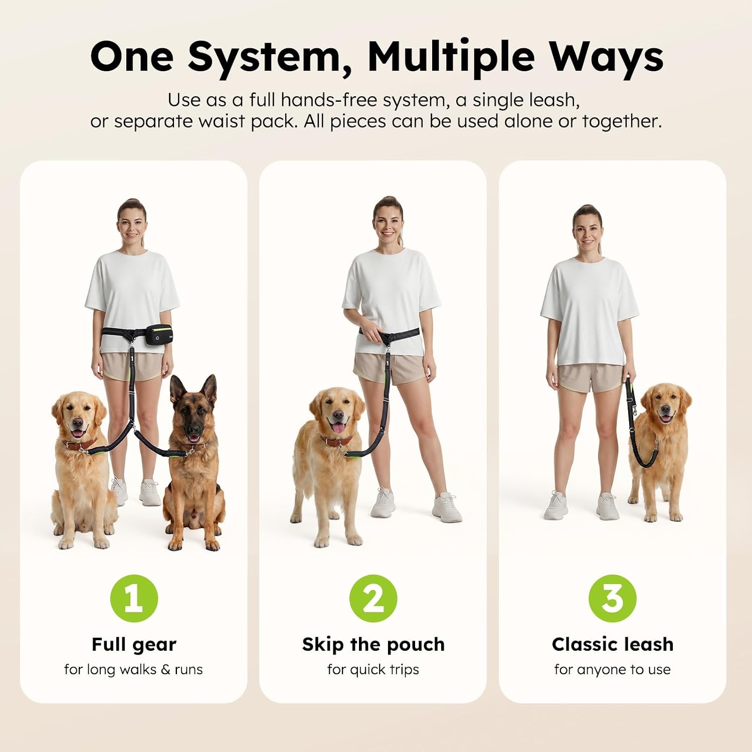 image:imagePecute Hands Free Dog Leash for Large Dogs Waist Belt with PouchBlack2 dogs