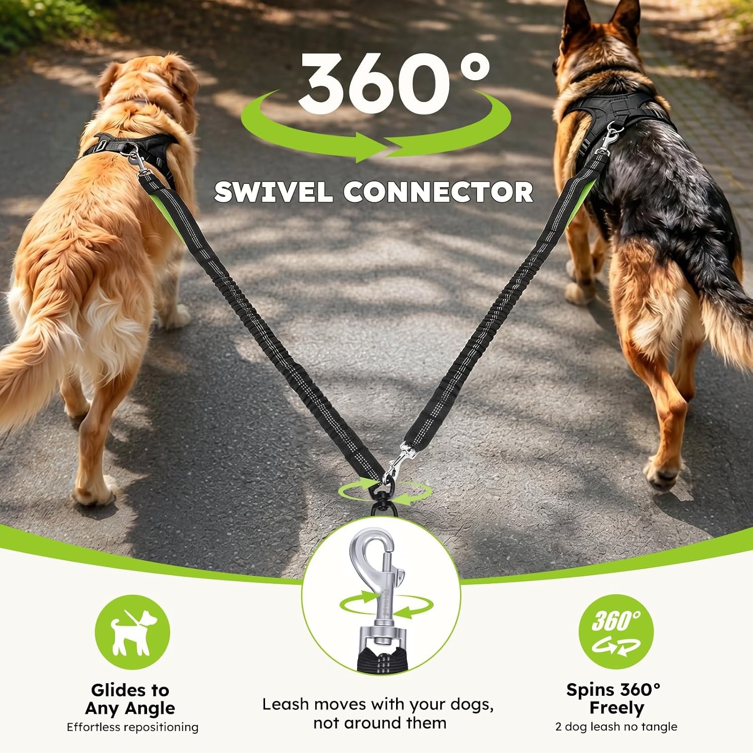 image:imagePecute Hands Free Dog Leash for Large Dogs Waist Belt with PouchBlack2 dogs