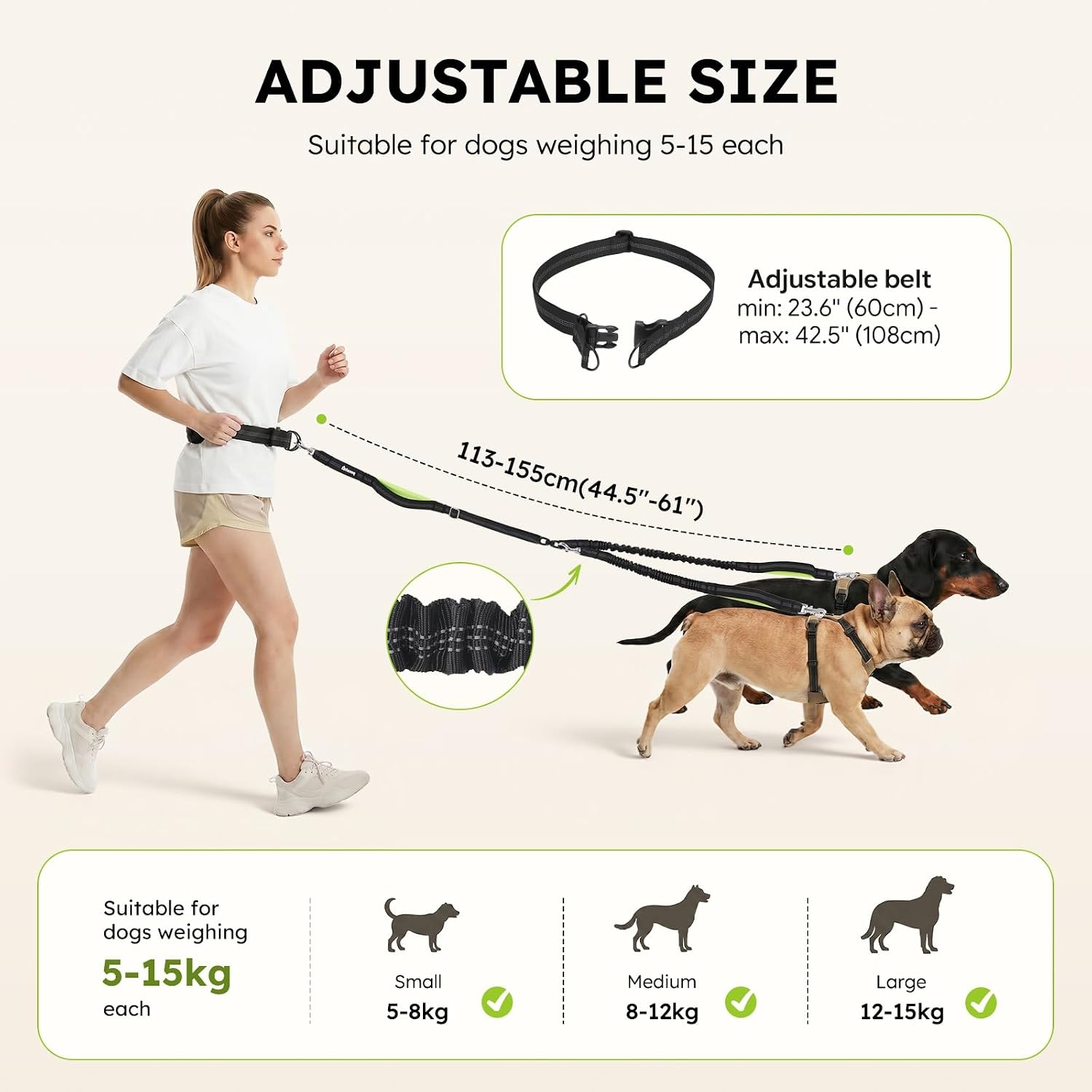 image:imagePecute Hands Free Dog Leash for Large Dogs Waist Belt with PouchBlack2 dogs