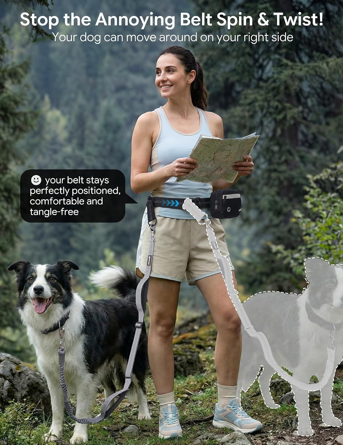 image:imagePecute Hands Free Dog Leash for Large Dogs Waist Belt with PouchGray