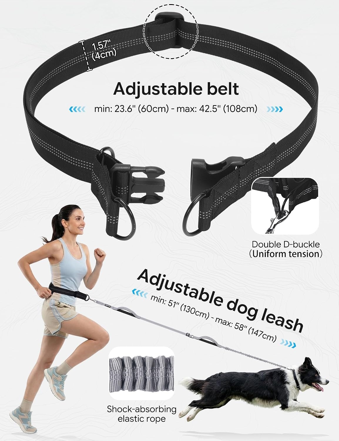 image:imagePecute Hands Free Dog Leash for Large Dogs Waist Belt with PouchGray