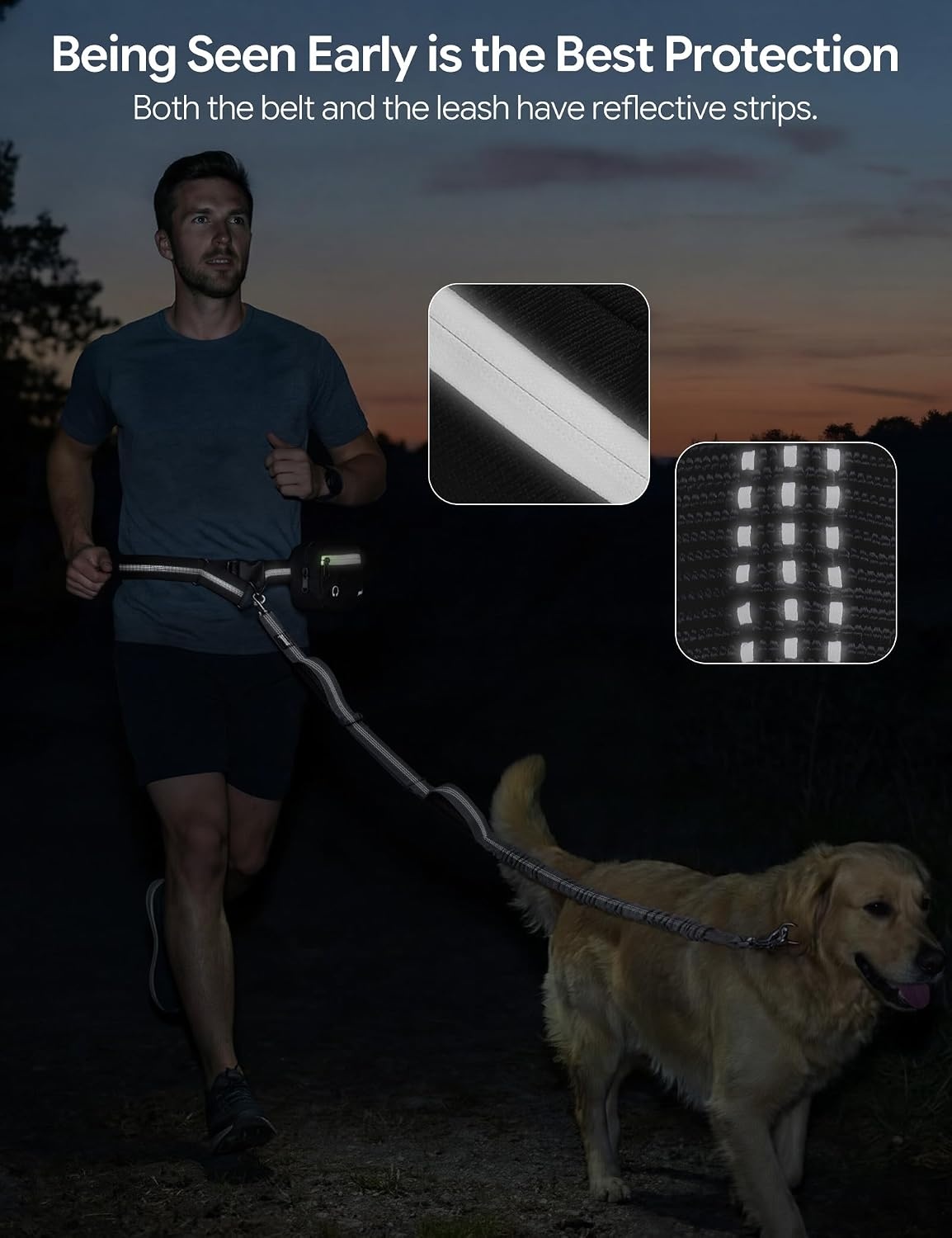 image:imagePecute Hands Free Dog Leash for Large Dogs Waist Belt with PouchGray