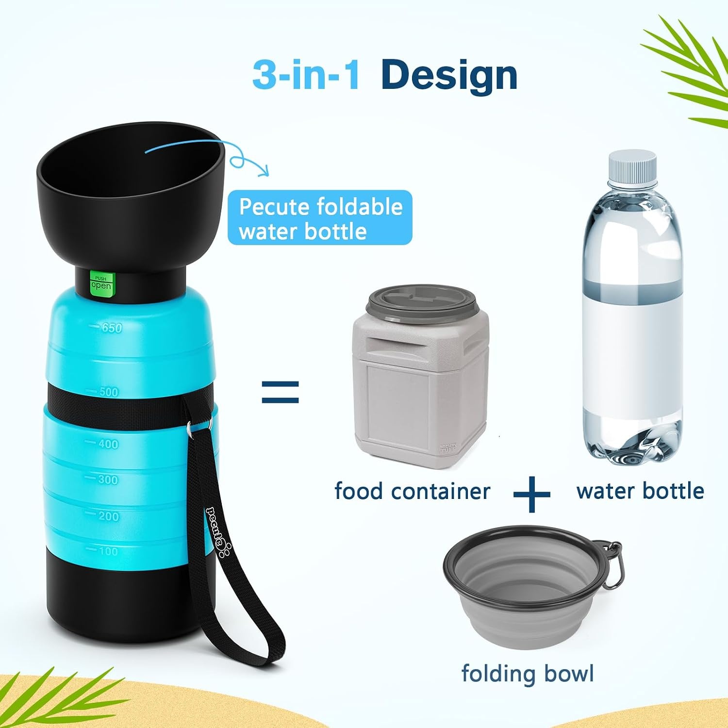 image:imagePecute HandsFree Dog Walking Belt Bundle ShockAbsorbing Bungee Leash 22oz Portable Water Bottle with Food Container for Running Hiking Training