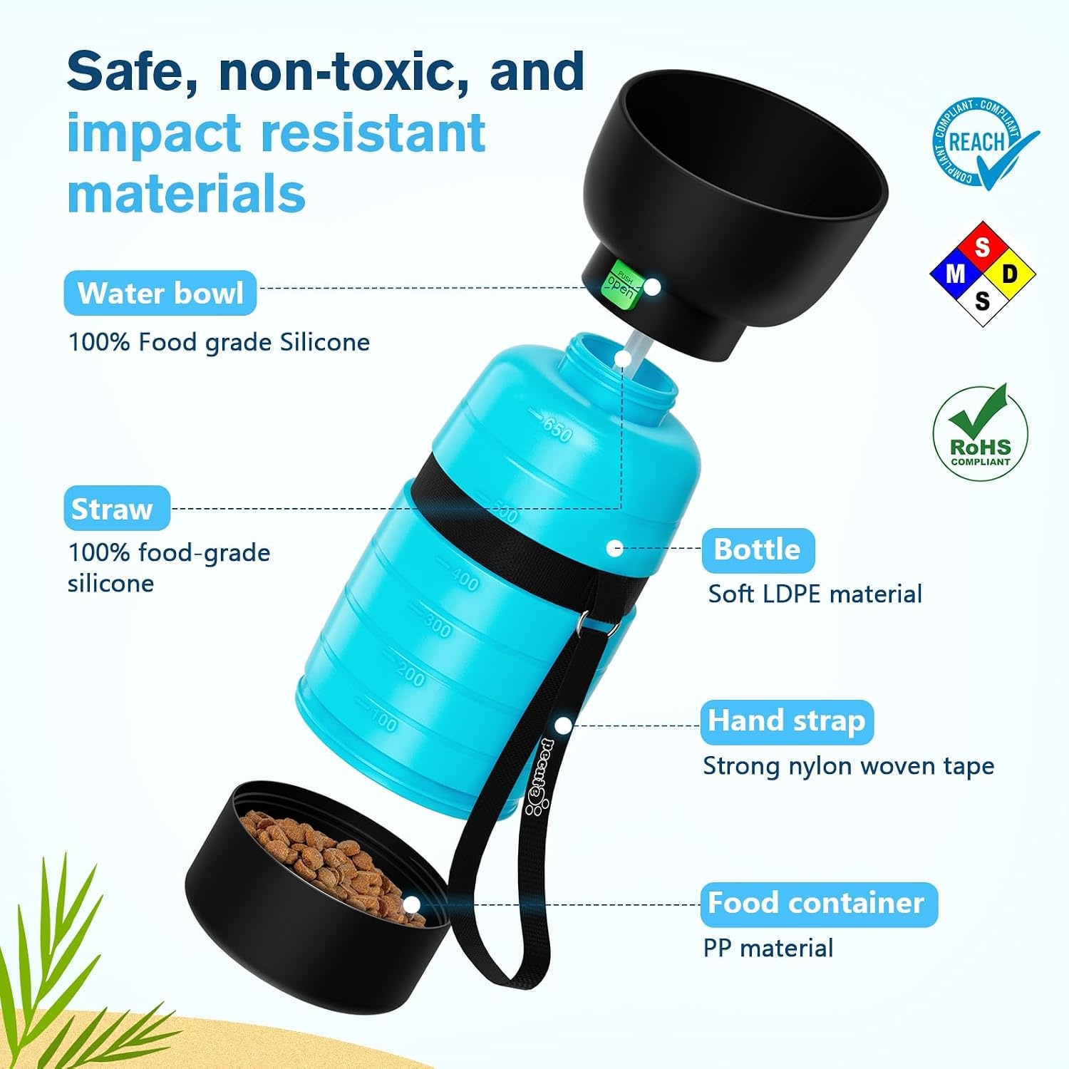 image:imagePecute HandsFree Dog Walking Belt Bundle ShockAbsorbing Bungee Leash 22oz Portable Water Bottle with Food Container for Running Hiking Training