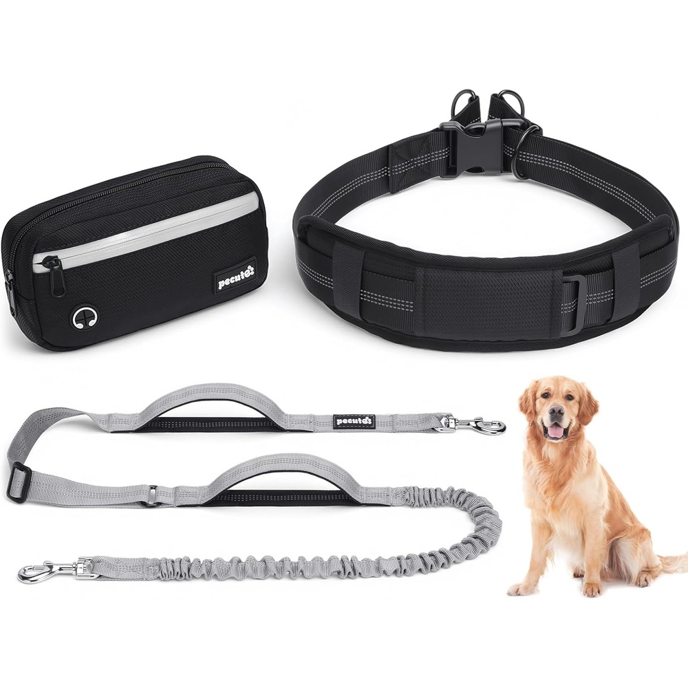 image:imagePecute Hands Free Dog Leash for Large Dogs Waist Belt with PouchGray