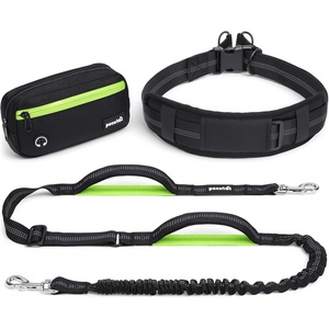Pecute Hands Free Dog Leash for Large Dogs, Waist Belt with Pouch(Black)