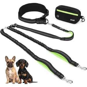 Pecute Hands Free Dog Leash for Large Dogs, Waist Belt with Pouch(Black-2 dogs)